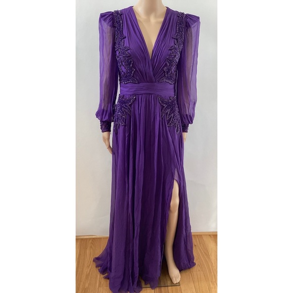 ZUHAIR MURAD BEADED V-NECK GOWN - Picture 4 of 11